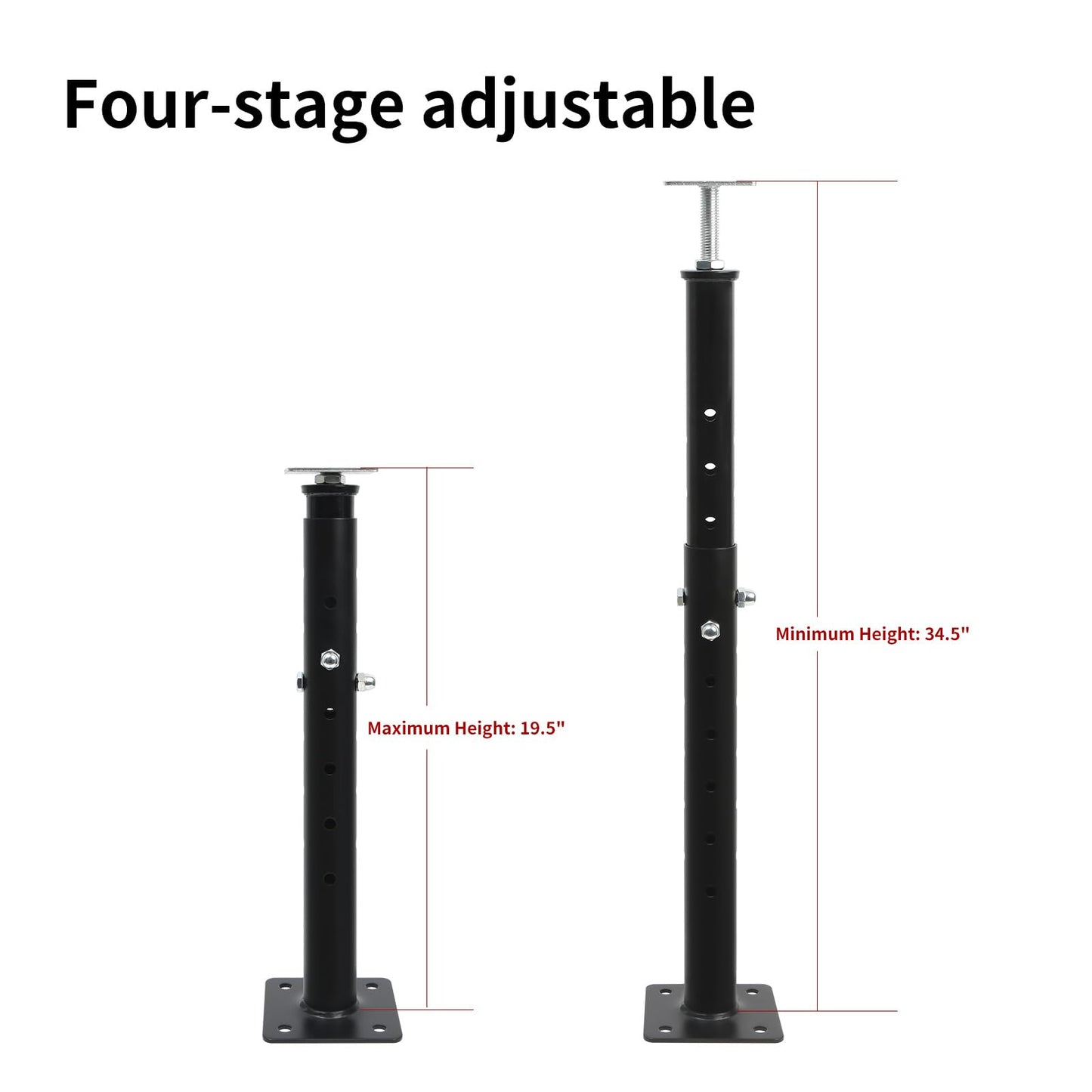 4 Pack Height Range Adjustable House Floor Jacks – 19"-35" Heavy Duty House Jacks for Leveling, Steel Support Posts for Beams, Decks, Crawl Spaces, Basements-Black