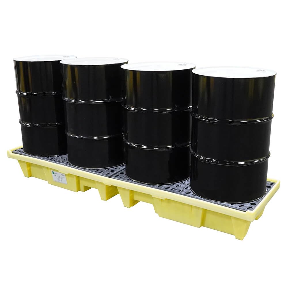 Enpac 4 Drum in-Line Poly Spill Pallet, Yellow, Non-Skid, Nestable Stacking, Easy Loading