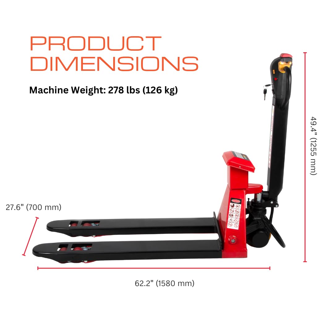 Full-Electric Pallet Jack Truck with Built-in Scale, 4400 lbs Capacity, 48" x 27" Fork Size, Electric Brake