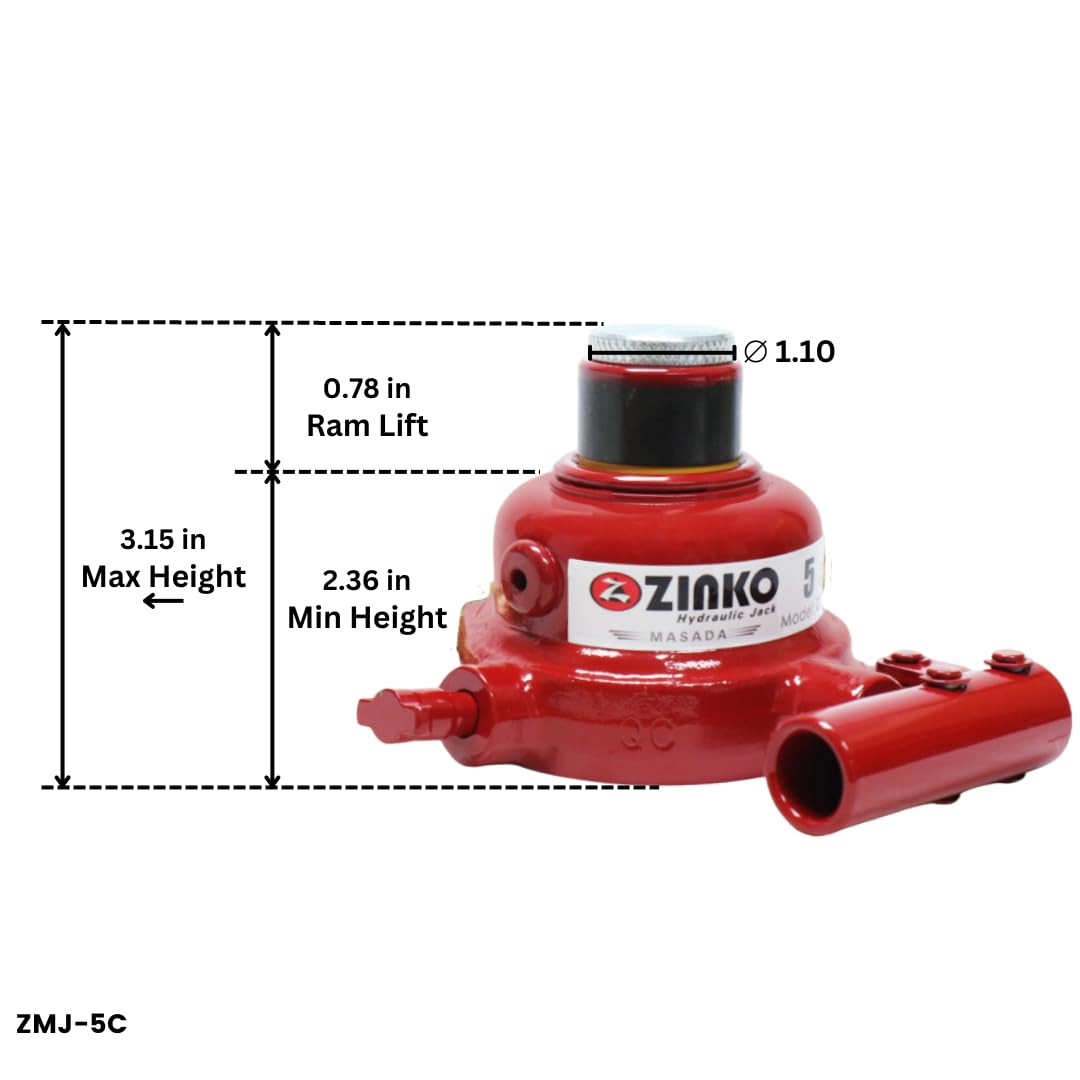 ZINKO 5-Ton Mini Hydraulic Bottle Jack, 0.78" Stroke, 3.15" Max. Height Model: ZMJ-5C