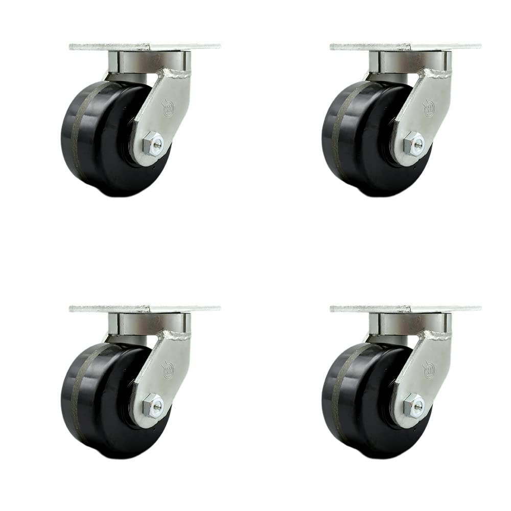 Extra Heavy Duty Kingpinless 6” x 3” Phenolic Swivel Caster Set for Cranes, Gantries, Hoists, and Winches - 4 Swivel Casters - 2,000 lbs Per Caster – Set of 4 - Service Caster Brand