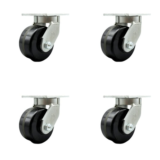 Extra Heavy Duty Kingpinless 6” x 3” Phenolic Swivel Caster Set for Cranes, Gantries, Hoists, and Winches - 4 Swivel Casters - 2,000 lbs Per Caster – Set of 4 - Service Caster Brand