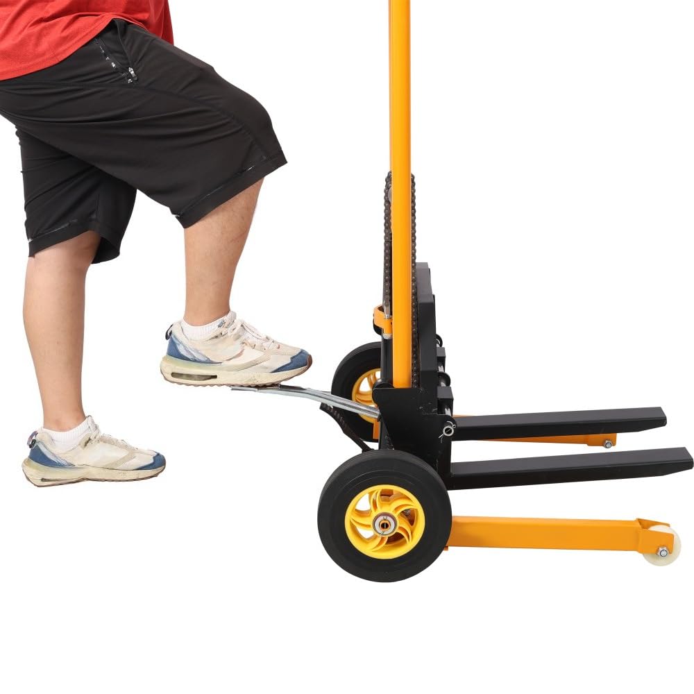 Manual Hydraulic Pallet Stacker with 440 Lb Capacity and 35.5 Inch Lift Height for Warehouse Loading