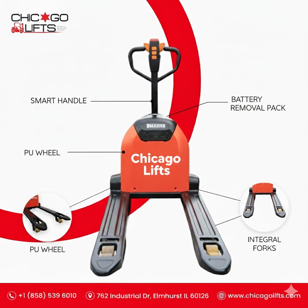 Chicago Lifts 48" x27" Full Electric Pallet Jack 3300lbs Capacity Li-Ion Battery 24V/30AH