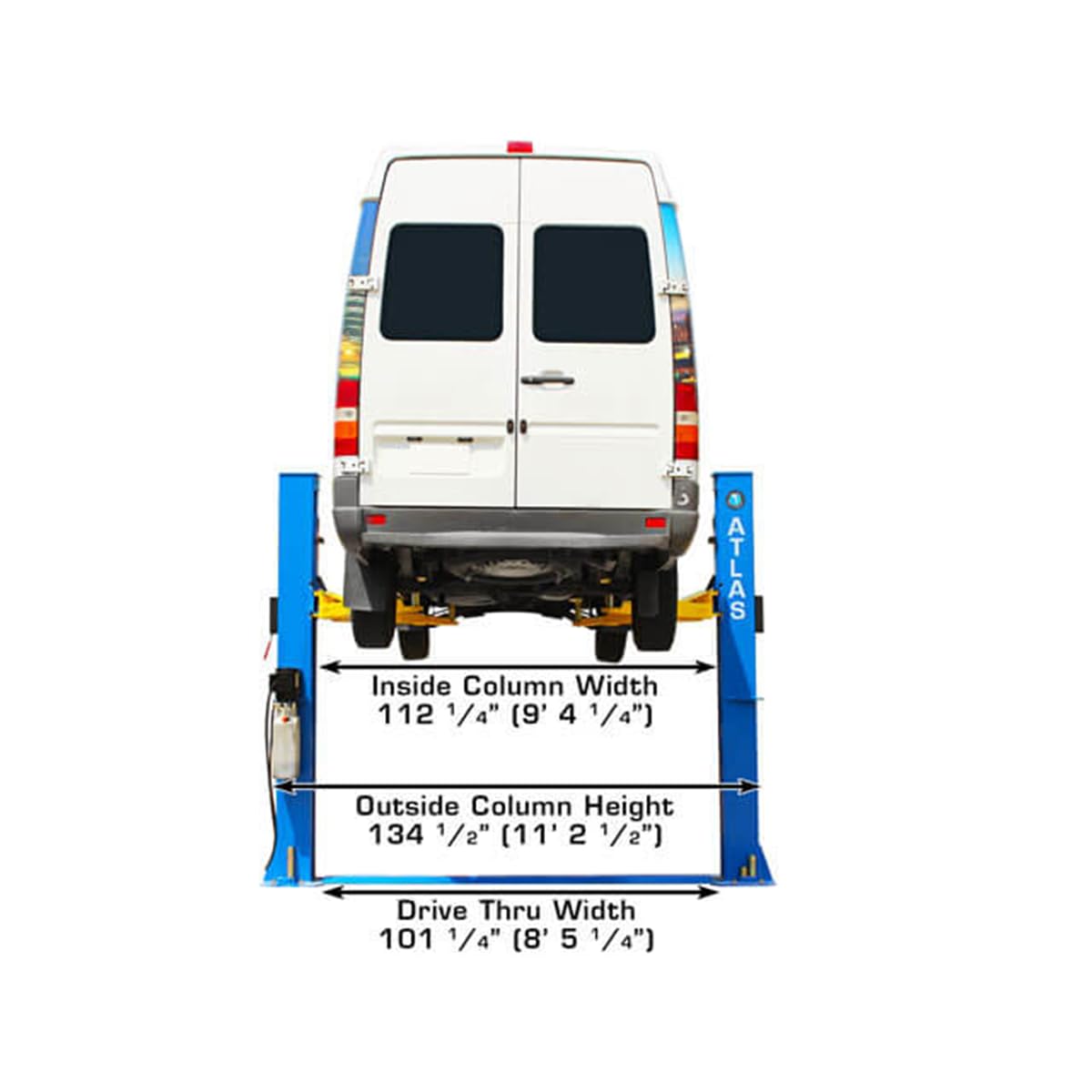 Atlas Automotive Equipment BP10000X 2-Post Commercial Grade Vehicle Lift, Baseplate, Open-top Style, 9’6” Minimum Ceiling Height, 10,000lb Capacity, Super Symmetric Arms, for Low Ceiling Garage Use