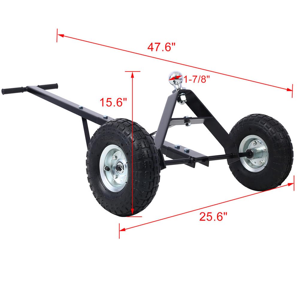 CWKISS Heavy Duty Trailer Dolly with 10" Pneumatic Tires, 800 lbs Load Capacity, 44" Long Handle & 1-7/8" Hitch Ball, Manual Steel Tow Dolly for Boat, Utility, Jet Ski, and Cargo Trailers,Black