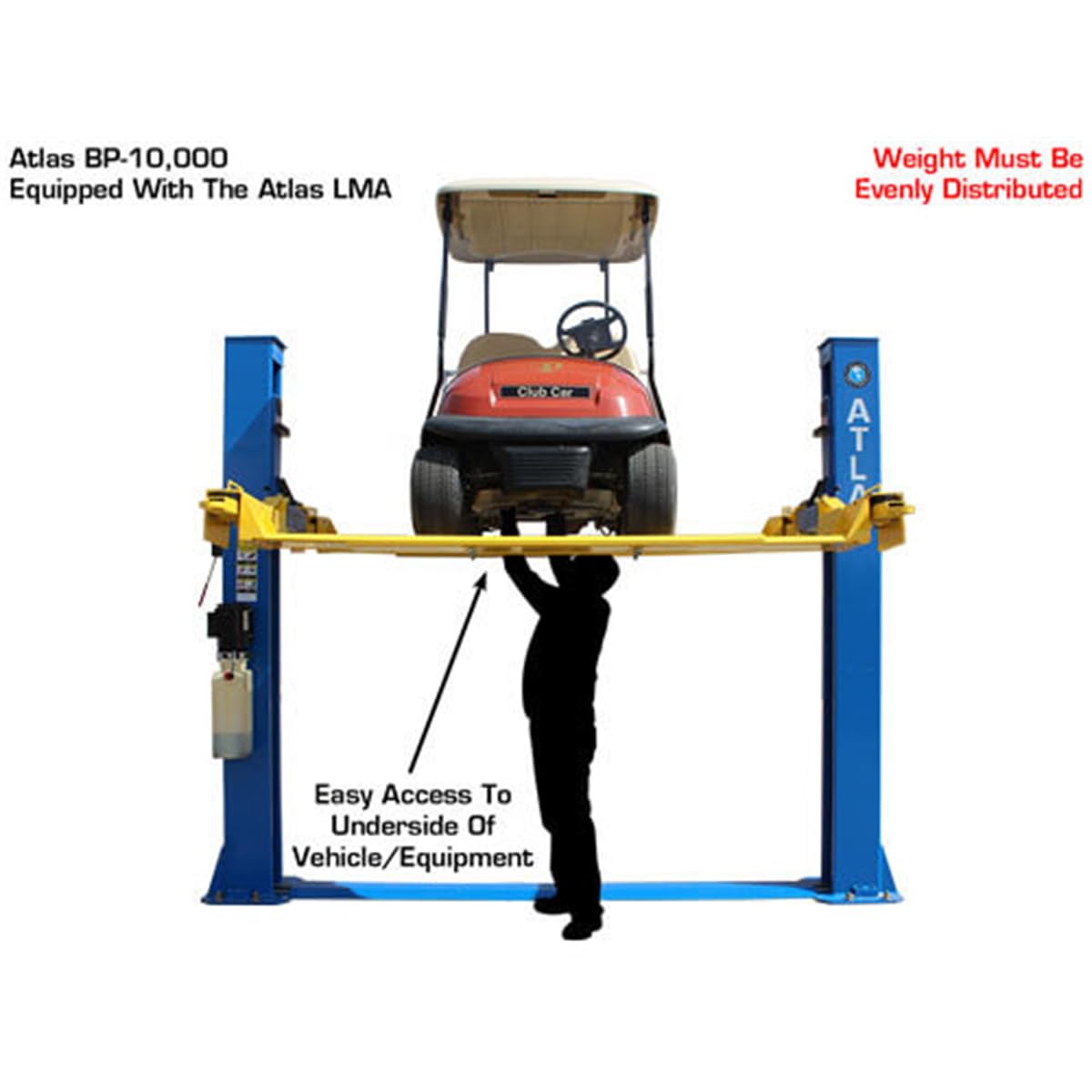 ATLAS Automotive Equipment ATLMA Lawnmower Adapter for 2-Post Lifts, Adjustable with 4 Plates, 5,000 lb. Capacity, 8'11" Width, 32" to 90" Wheelbase, 12" Wheel Well, 1/4" Steel Thickness, 600 lbs.