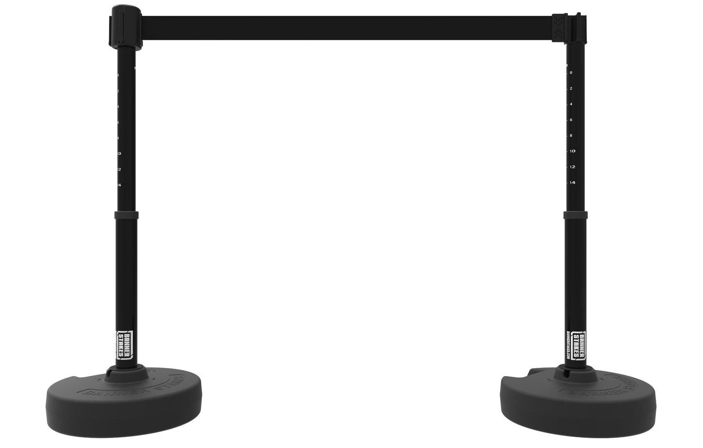Banner Stakes Crowd Control Plus Cart Package & Accessory Tray, 75' Total Retractable Belt Barrier System - 5 Telescoping Stanchions w/ 15' Black Blank Banners (PL4000-BT)