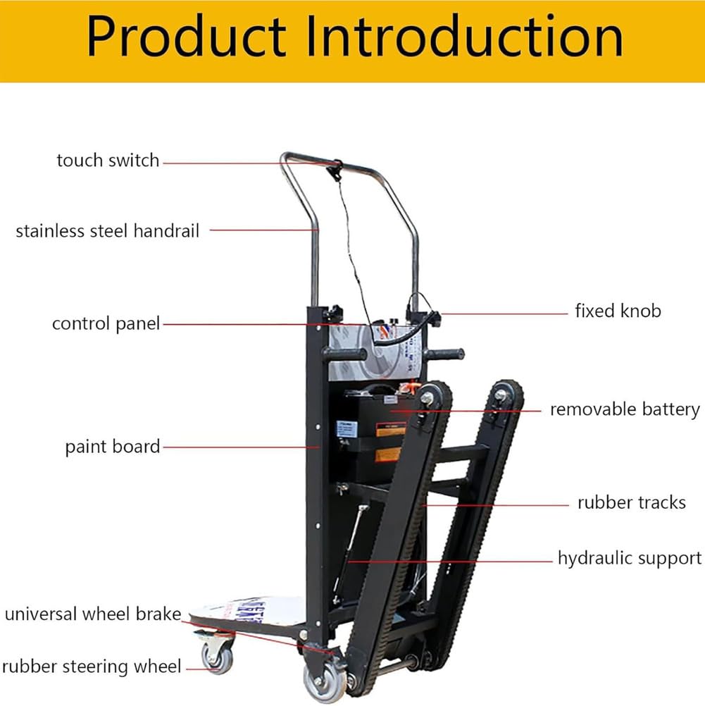 Electric Stair Climber Heavy Object Sack Truck Removable Battery Load Capacity for Straight Curved Stairs Effortless Heavy Load Transport Electric Stair Climbing (E)