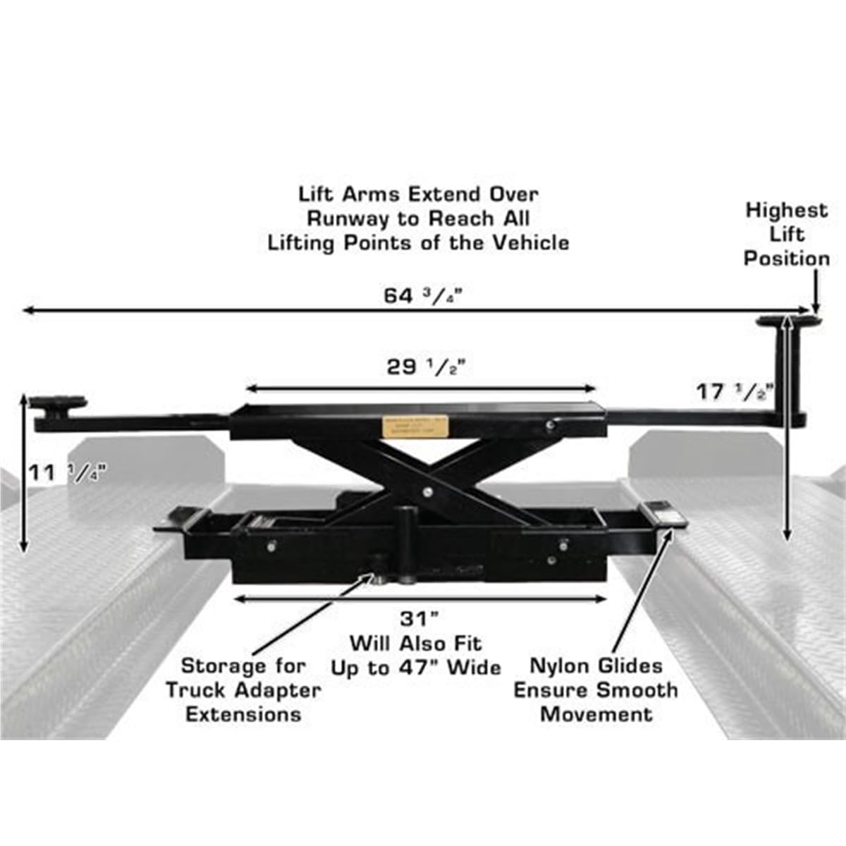 Atlas Automotive Equipment PROJACK35 Sliding Bridge Jack, 3,500lb. Capacity, Hand Pump Operated, 70-115 PSI, Compact Size, Low Profile, Multiple Safety Lock Positions, Adjustable Width/Lift Arms