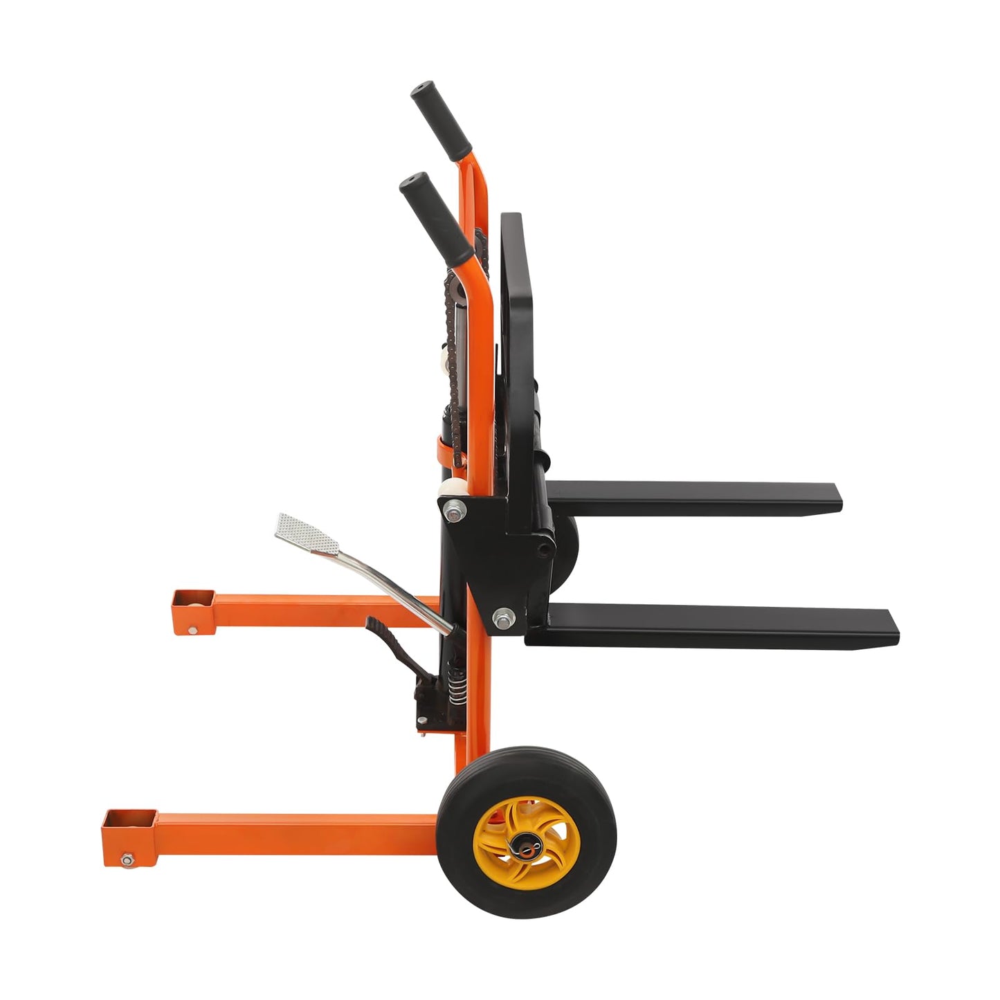 BRICZUNA Hydraulic Material Lift Pallet Truck Dolly Adjustable Forklift Stacker Pallet Jack Hydraulic Material Lift Winch Stacker for Workshops & Warehouses, Tangerine (31" H, Max. Load 441 Lbs)