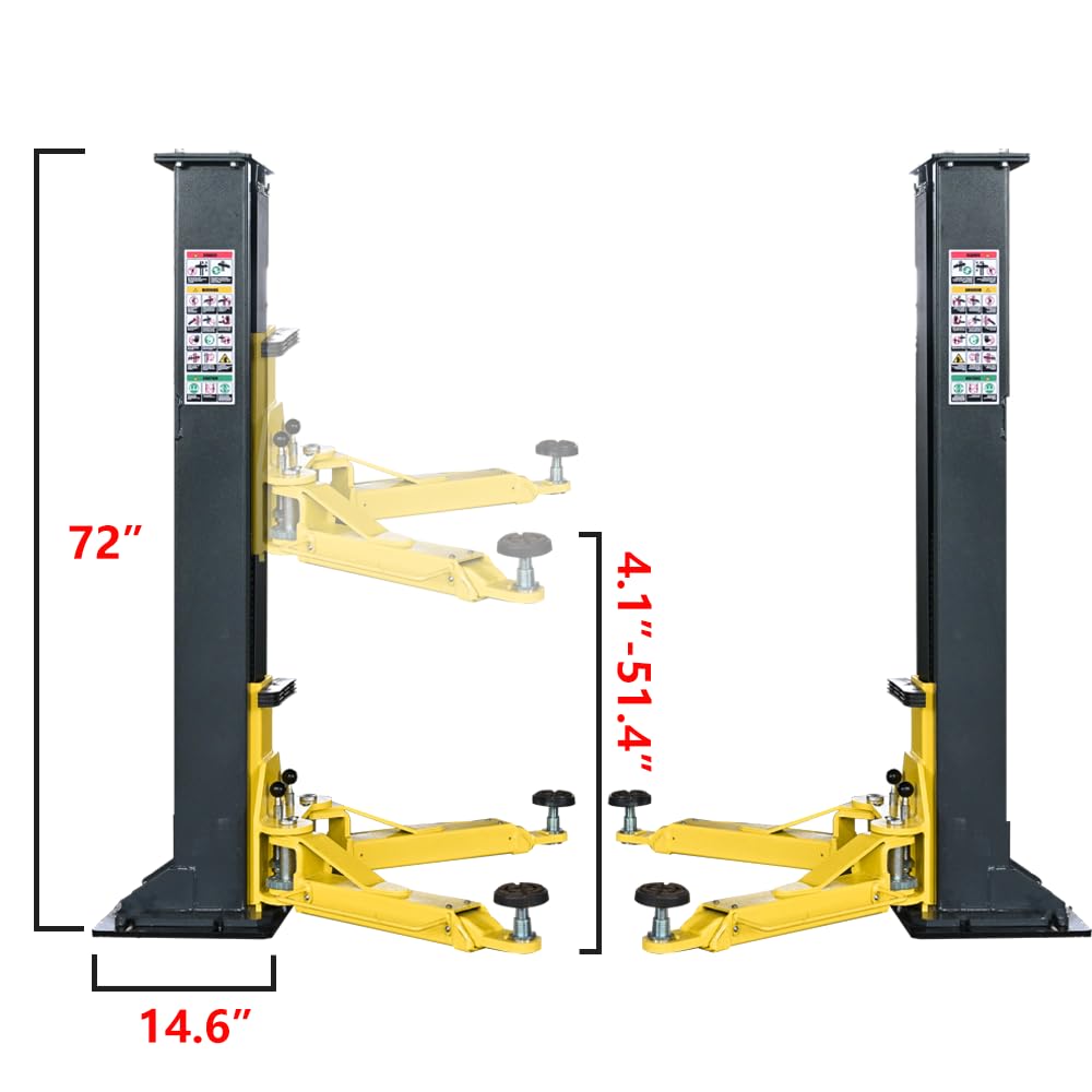 2 Post Car Lift 7000lbs, 8000lbs Tested Heavy Duty Hydraulic Auto Vehicle Truck Lift with 2+3 Adjustable Arm Design, Safety Lock and Rubber Door Protectors, for Garage and Workshop, 110V