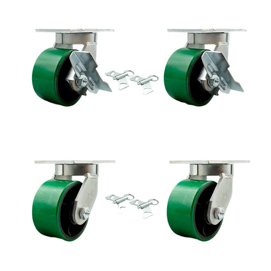 Extra Heavy Duty 6” x 3” Swivel Caster Set for Cranes, Gantries, Hoists, and Winches - 2 with Brake and Swivel Lock/2 with Swivel Lock - 2,000 lbs Per Caster - Set of 4 - Service Caster Brand