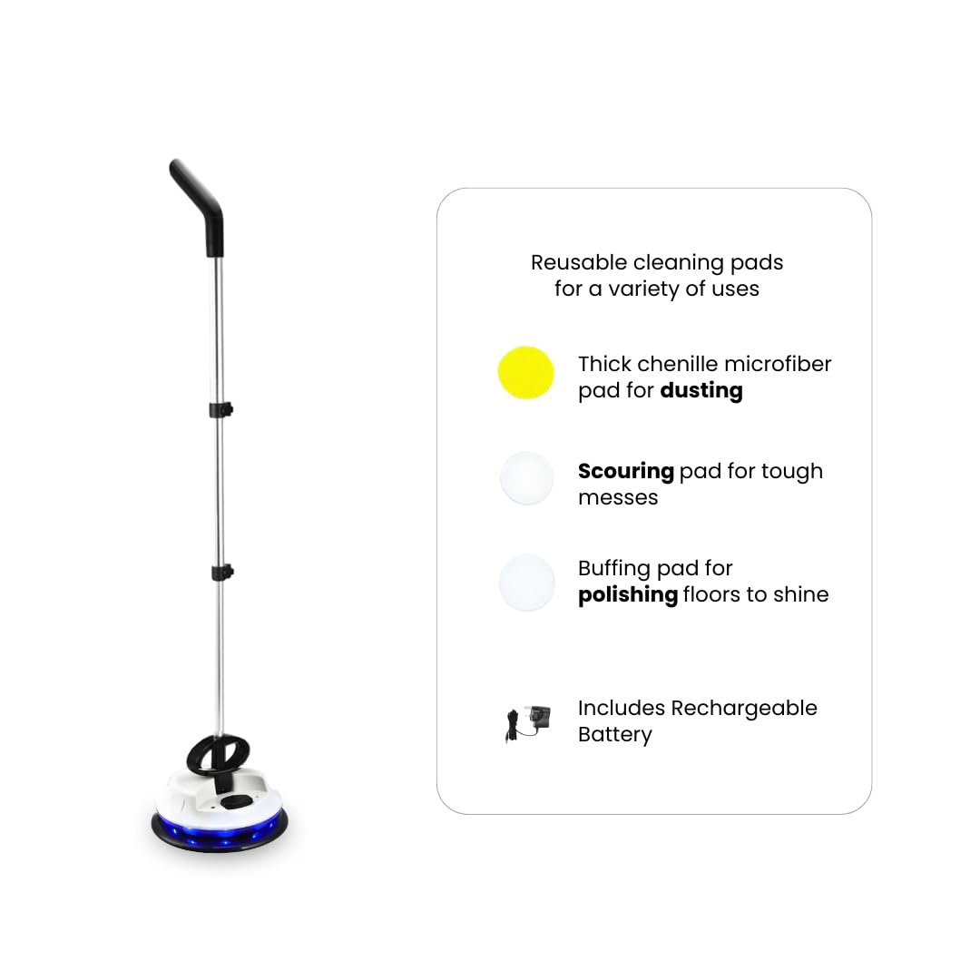 Electric Spin Mop, Duster, and Polisher, LED Lights, Ewbank Nifftee Floor and Surface Cleaner, 37 in., 150RPM, 2 lb., White