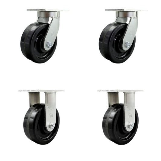 Extra Heavy Duty Kingpinless 8” x 3” Phenolic Swivel Caster Set for Cranes, Gantries, Hoists, and Winches - 2 Swivel and 2 Rigid Casters - 2,500 lbs Per Caster – Set of 4 - Service Caster Brand