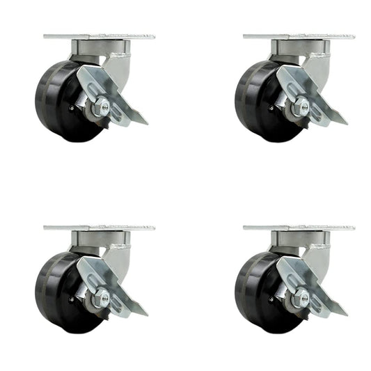 Extra Heavy Duty 6” x 3” Phenolic Swivel Caster Set for Cranes, Gantries, Hoists, and Winches - 4 Swivel Casters with Brakes and Bolt-On Locks-2,000 lbs Per Caster – Set of 4 - Service Caster Brand