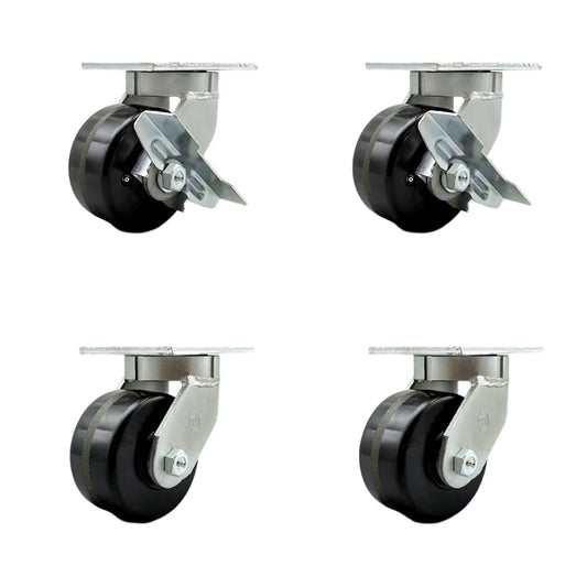 Extra Heavy Duty 6” x 3” Swivel Caster Set for Cranes, Gantries, Hoists, and Winches - 2 with Brake and Swivel Lock/2 with Swivel Lock - 2,000 lbs Per Caster - Set of 4 - Service Caster Brand