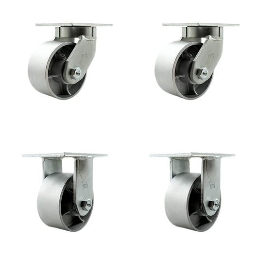 Extra Heavy Duty Kingpinless 6” x 3” Semi Steel Cast Iron Swivel Caster Set for Cranes, Gantries, Hoists, and Winches-2 Swivel and 2 Rigid Casters-2,500 lbs Per Caster-Set of 4 - Service Caster Brand