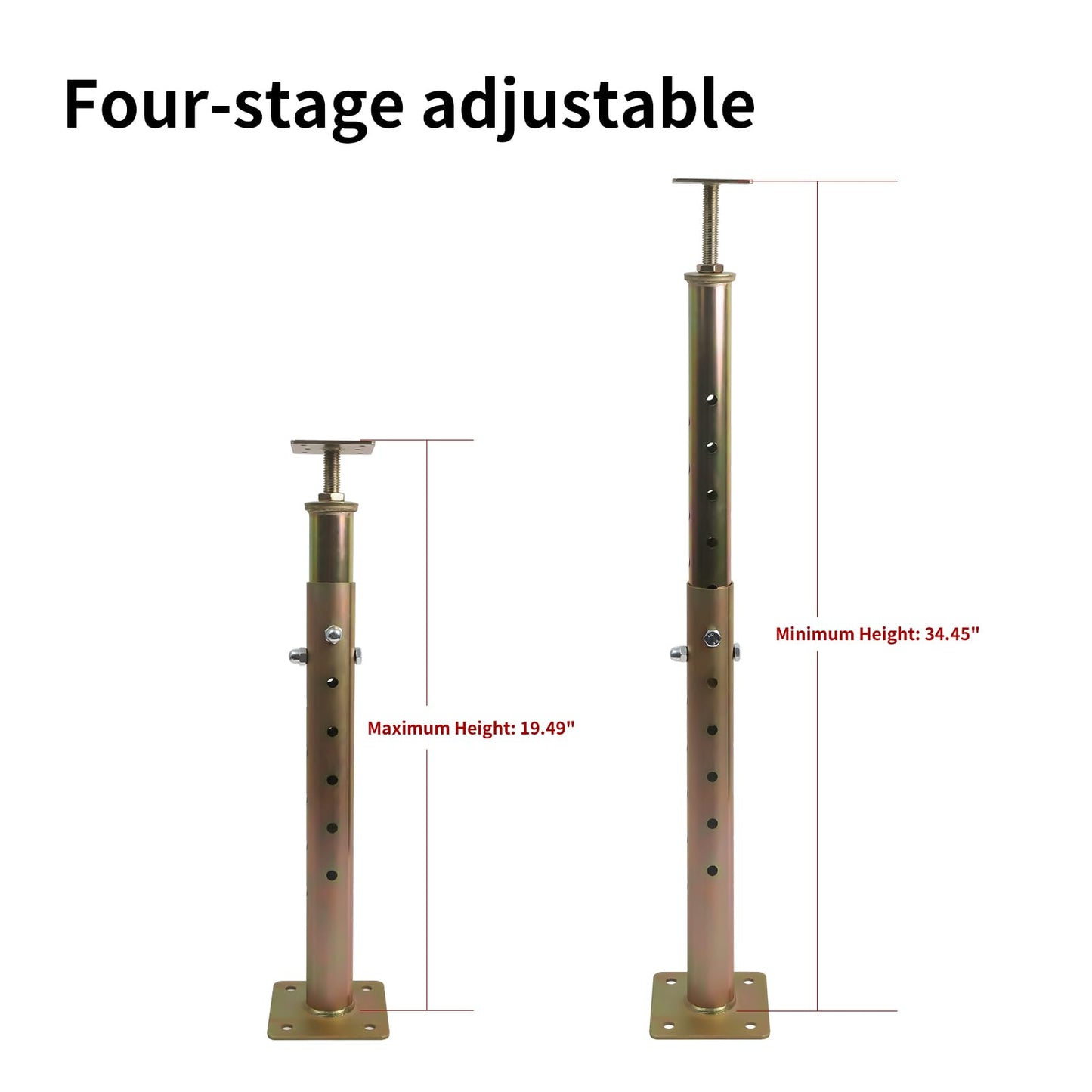 4 Pack Height Range Adjustable House Floor Jacks – 19"-35" Heavy Duty House Jacks for Leveling, Steel Support Posts for Beams, Decks, Crawl Spaces, Basements-Bronze