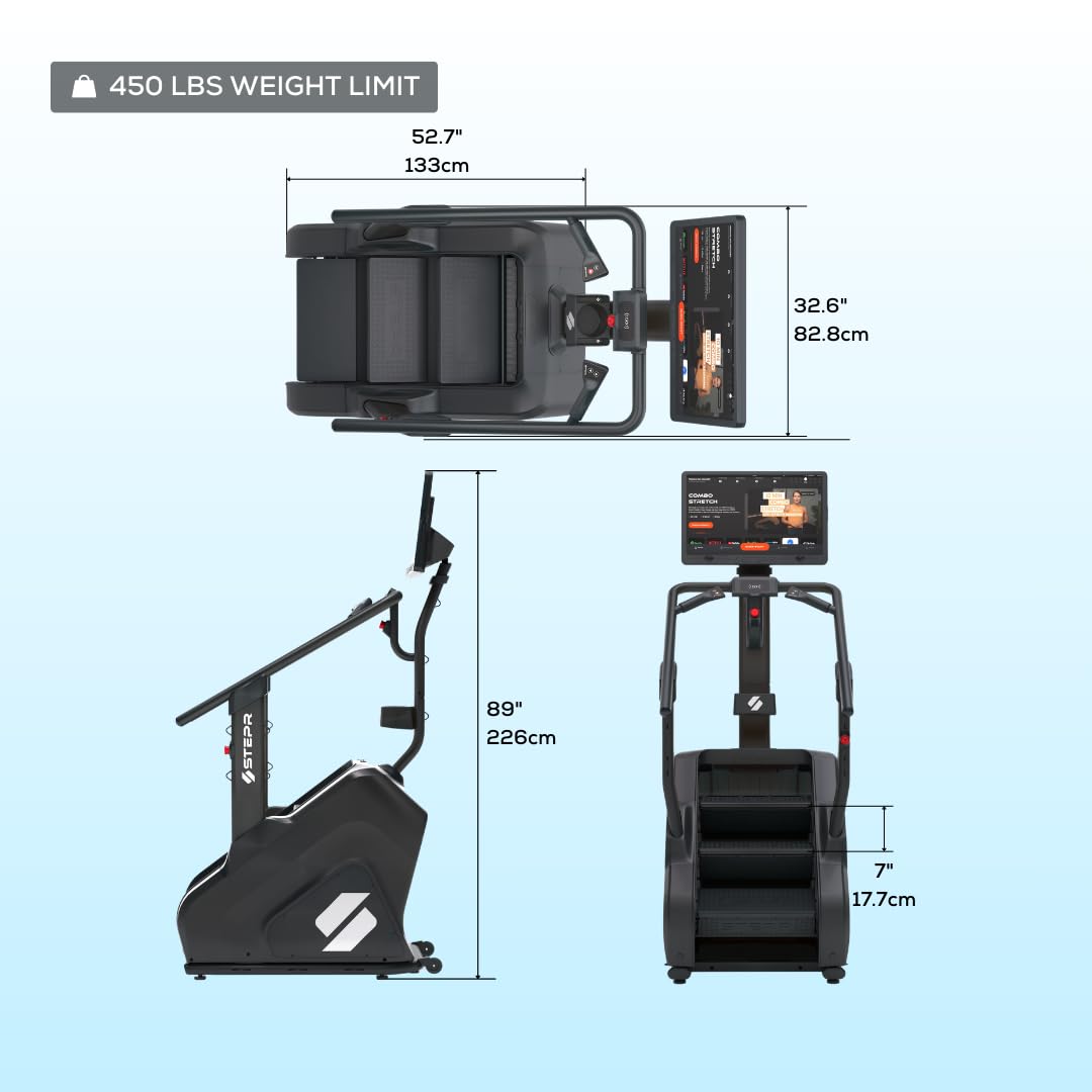 STEPR PRO+ Stair Master with 27" Touchscreen, Commercial Grade Stairmaster Machine for Home, 190 Steps/Min, Resistance Band Attachments, 400 lb Capacity
