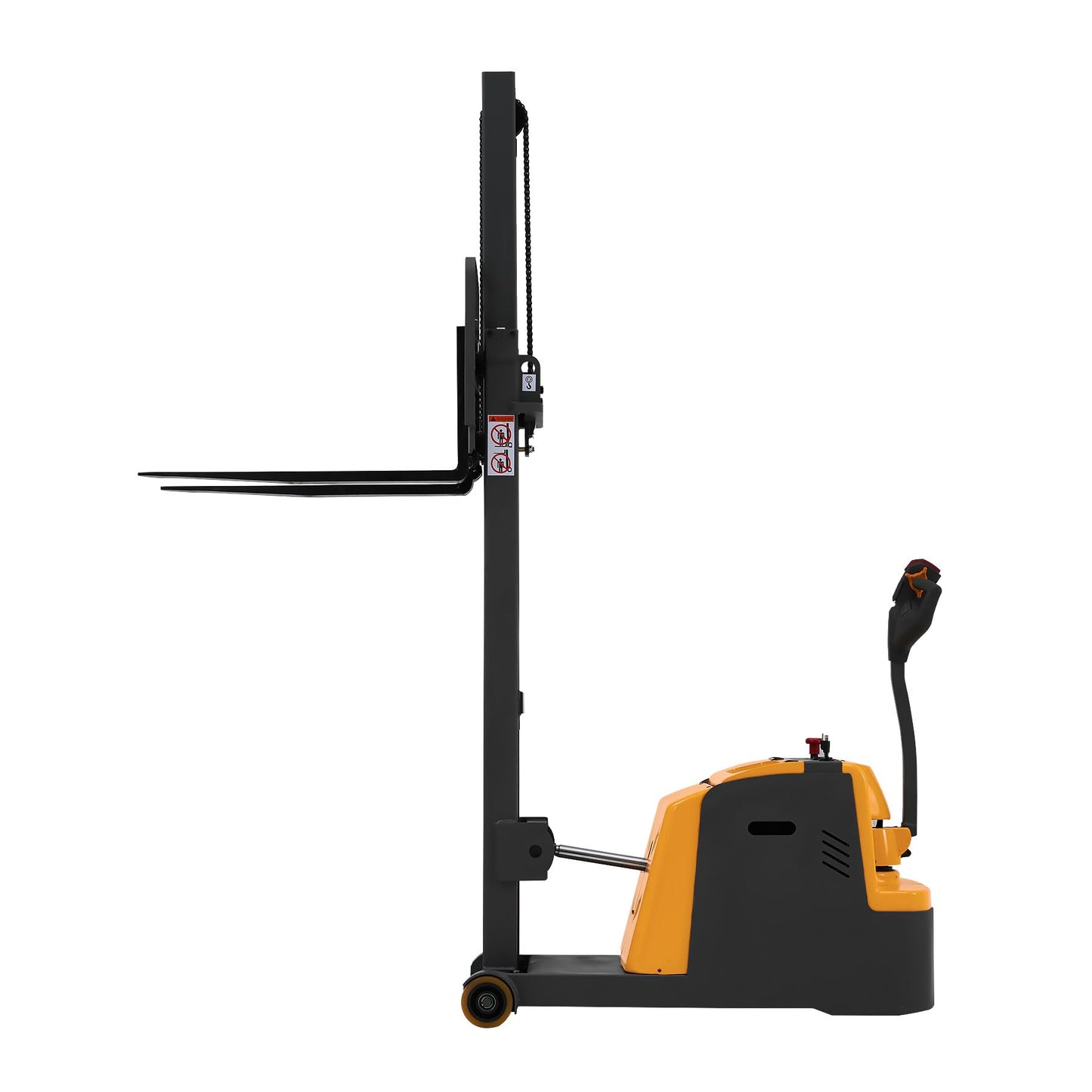Apollo Counterbalanced Stacker Full Electric Material Lift 2200 Lb. Capacity, 118" Lifting Height Powered Hydraulic Lifter with Straddle Forks Suitable for All Kinds of Pallets