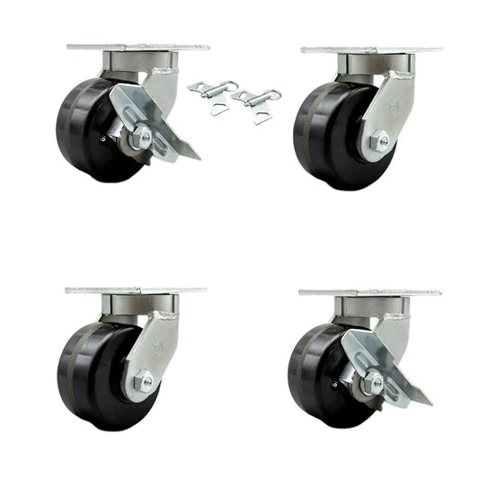 Extra Heavy Duty 6” x 3” Phenolic Swivel Caster Set for Cranes, Gantries, Hoists, and Winches – 2 with Swivel Locks and 2 with Side Lock Brakes - 2,000 lbs Per Caster – Set of 4 -Service Caster Brand