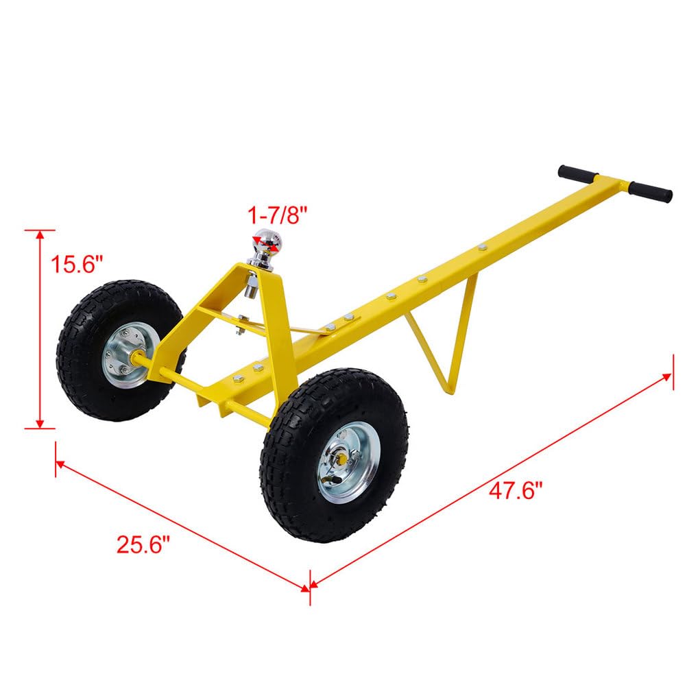 CWKISS Heavy Duty Trailer Dolly with 10" Pneumatic Tires, 800 lbs Load Capacity, 44" Long Handle & 1-7/8" Hitch Ball, Manual Steel Tow Dolly for Boat, Utility, Jet Ski, and Cargo Trailers,Yellow