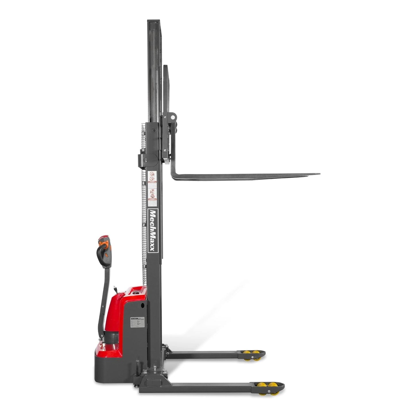 MechMaxx 3300lbs Electric Straddle Stacker with 24V/100Ah Maintenance-Free AGM Battery, 118" Lift, Adjustable Legs & Forks, Model F33-118SLA