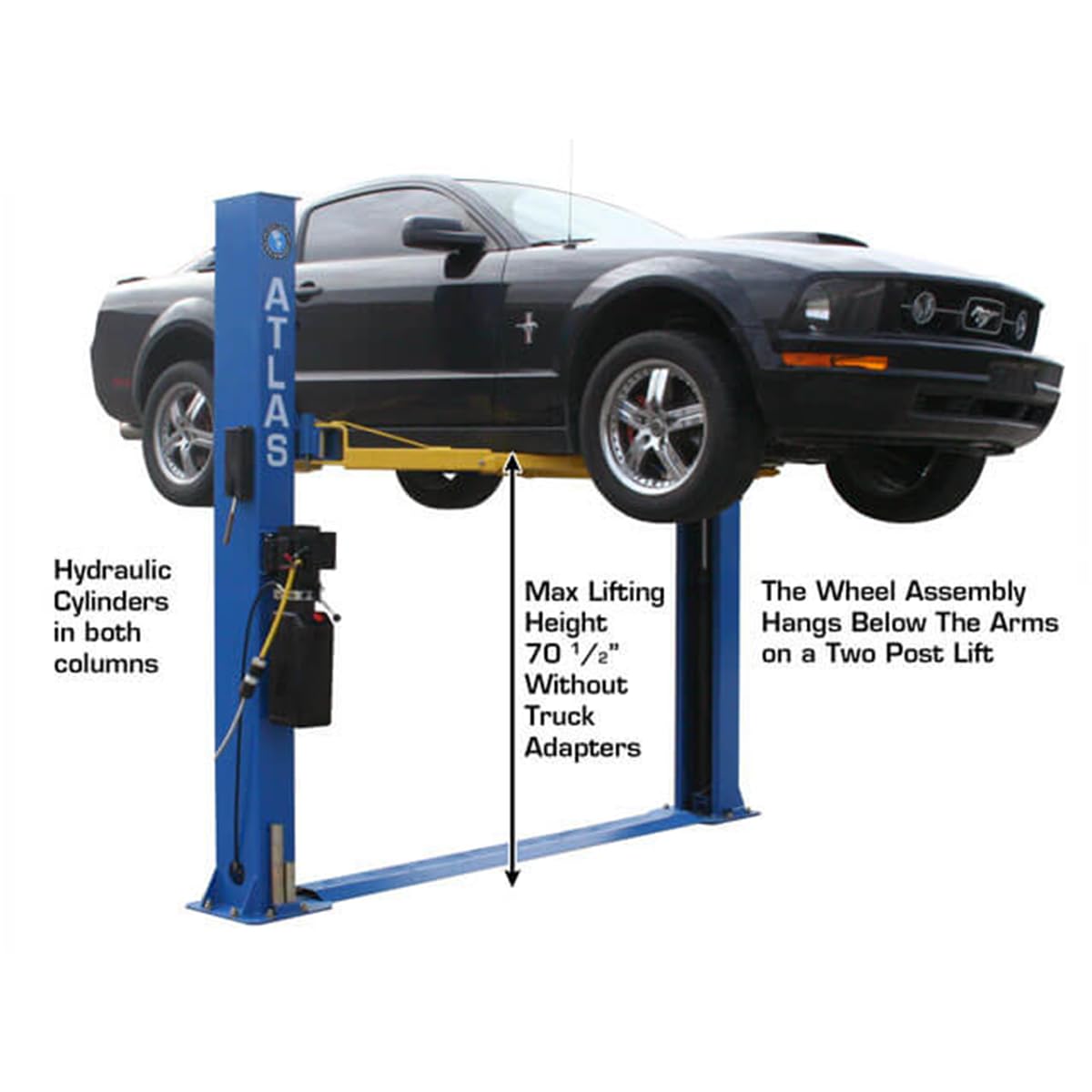 Atlas Automotive Equipment BP8000 2-Post Vehicle Lift, Baseplate, Open-top Style, 10” Minimum Ceiling Height, 8,000lb, 3-Stage Symmetric Arms, 12pcs Truck Adapter Set, for Low Ceiling DIY/Hobbyists