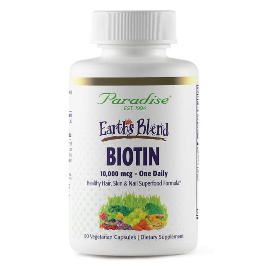 Paradise Herbs Earth's Blend Biotin Supplement, Hair, Skin & Nails, Whole Body Health, Vegan, Non-GMO, 90 Vegetarian Capsules