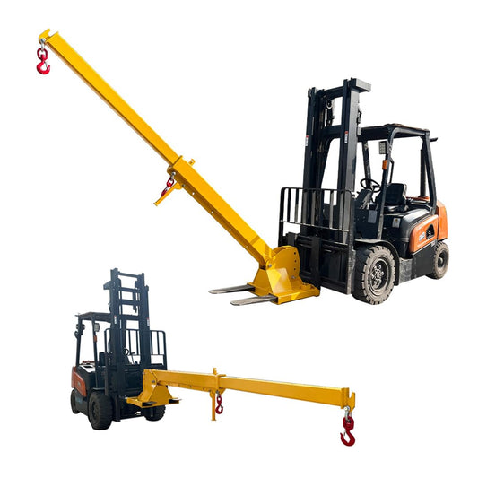 EQCOTWEA 2-Ton Forklift Jib Boom Crane Attachment, Extendable Jib Crane, 0-75° Adjustable Tilt, 7-12ft Telescopic Boom Arm, 2 Hooks, for Lifting & Material Handling – Compatible with Forklifts