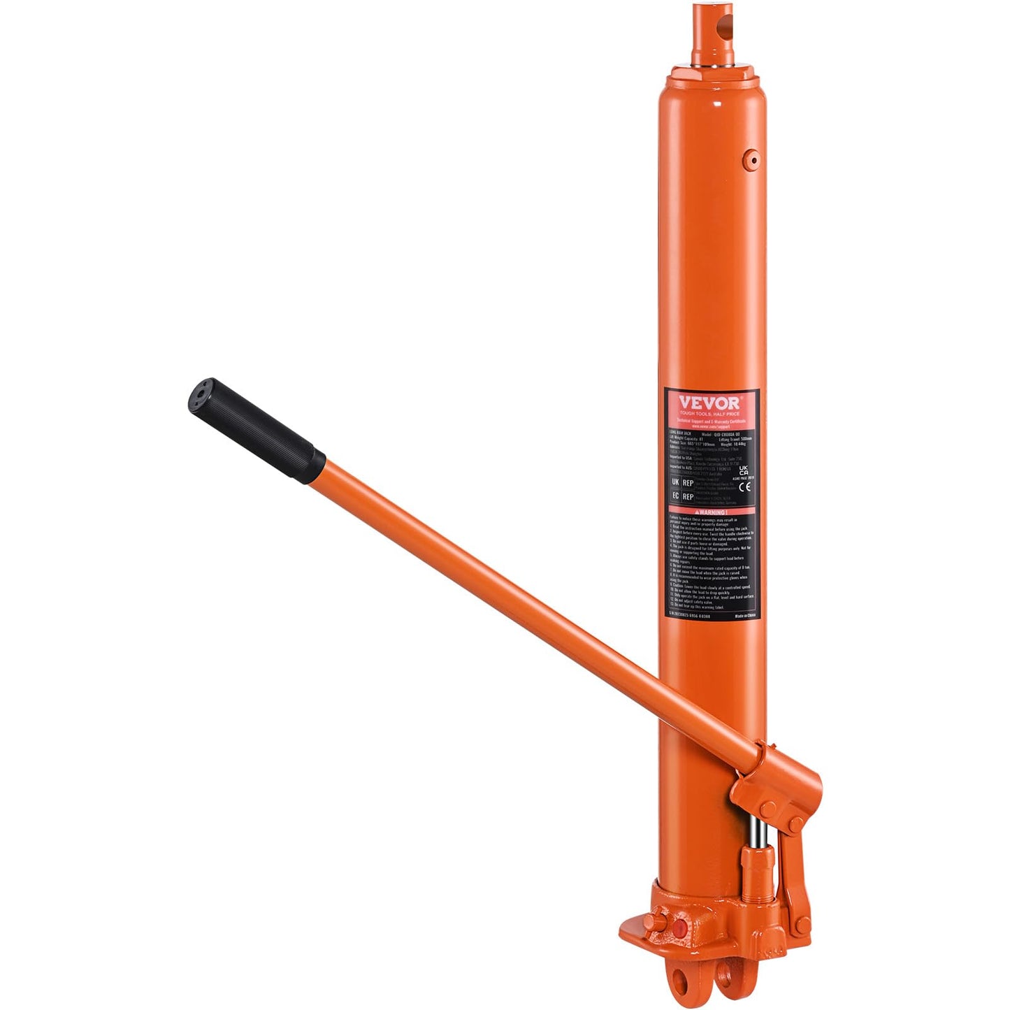 VEVOR Hydraulic Long Ram Jack, 8 Ton Engine Hoist Cylinder with Single Piston Pump and Clevis Base, Hydraulic Ram Cylinder for Engine Lift Hoists, Hydraulic Garage/Shop Cranes, Mechanical, Farm