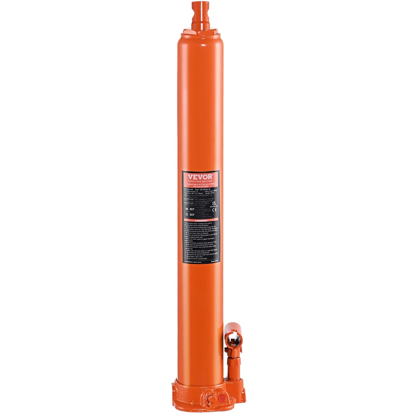 VEVOR Hydraulic Long Ram Jack, 4 Ton Engine Hoist Cylinder with Single Piston Pump and Flat Base, Hydraulic Ram Cylinder for Engine Lift Hoists, Hydraulic Garage/Shop Cranes, Mechanical, Farm