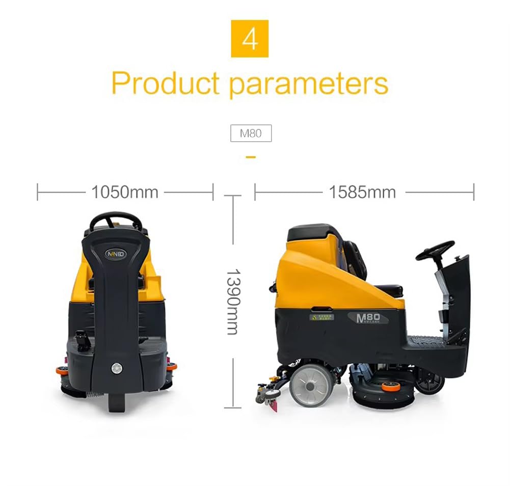 M80 Ride-On Floor Scrubber Machine, Complete Set of Parts, 5 Hours Continuous Working Time, 34.3 Gal Tanks, 59,200 Sqft/H Efficiency Commercial Floor Scrubber Machine