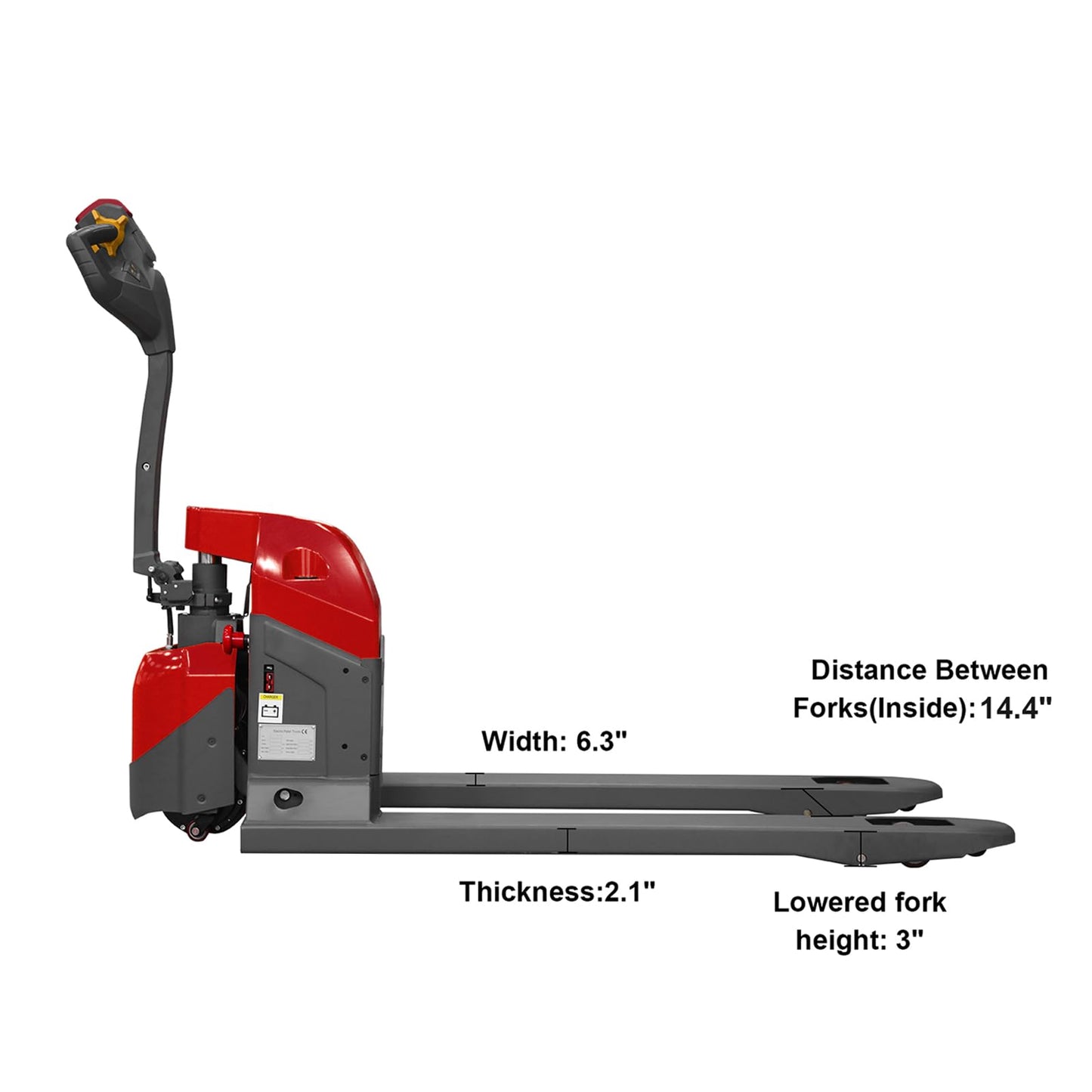 Tory Carrier Electric Pallet Jack - Truck Power Battery 3300lb Capacity 48x27 Forks Long Battery Life, New Version Handle Used in Warehousing and Handling-Red