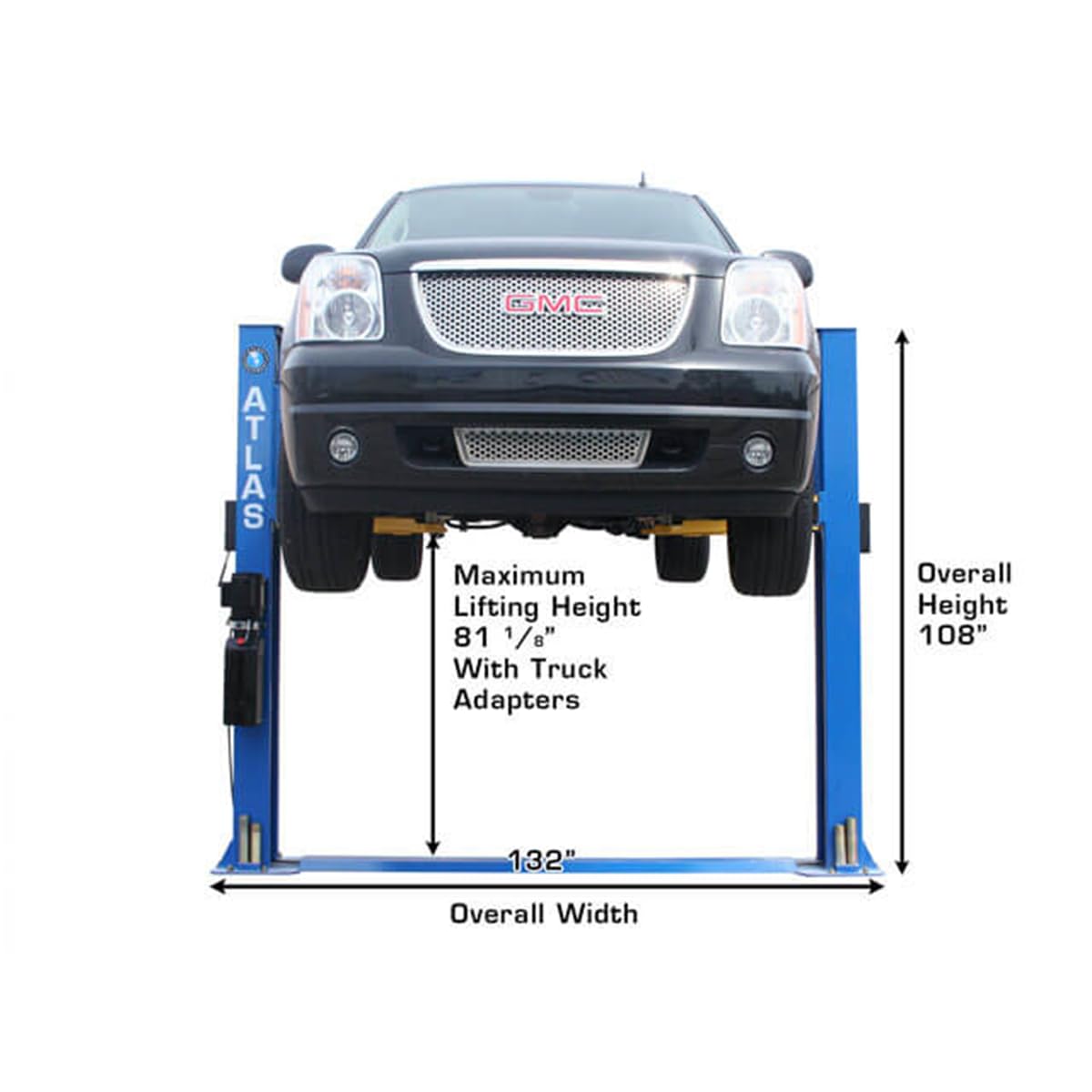 Atlas Automotive Equipment BP8000 2-Post Vehicle Lift, Baseplate, Open-top Style, 10” Minimum Ceiling Height, 8,000lb, 3-Stage Symmetric Arms, 12pcs Truck Adapter Set, for Low Ceiling DIY/Hobbyists