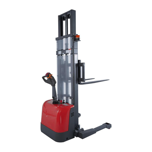 Tory Carrier Full Electric Pallet Stacker, Pallet Forklift, 3300 lbs Capacity, 118" Height Material Lifts, Straddle Legs & Forks Lift, Upgraded Maintenance-Free Gel Battery for Narrow Spaces(Red)