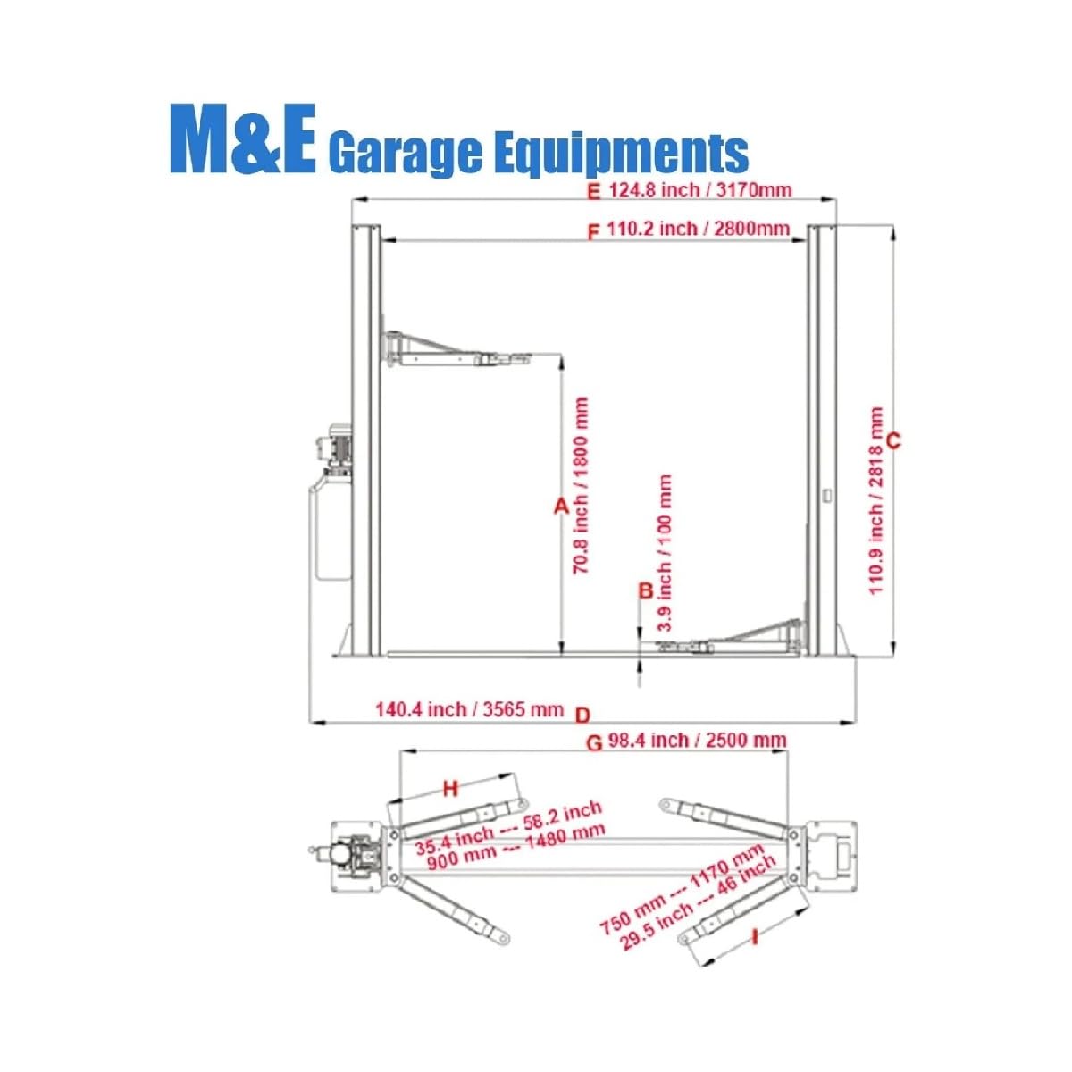 ME-H1000 Two Post Car Lift 10,000-lb Lifting Capacity CE Certified 2 Post Lift, Auto Lift for Auto Repair Shops, Vehicle Lifts for Home Garage