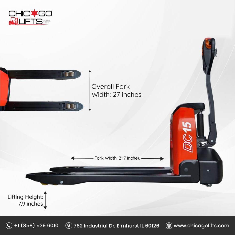 Chicago Lifts 48" x27" Full Electric Pallet Jack 3300lbs Capacity Li-Ion Battery 24V/30AH