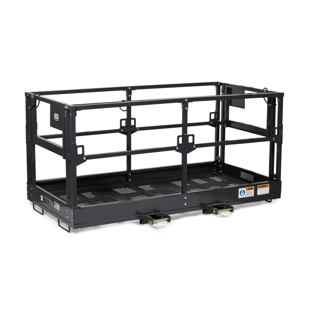 Titan Attachments 4' x 7'8" Mesh Telehandler Work Platform, Two Man Safety Basket, Forklift Telehandler Attachment, Safety Cage to Complete Aerial Tasks