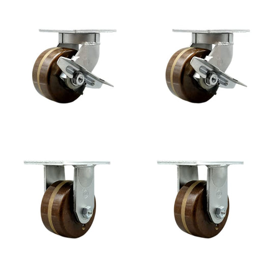 Extra Heavy Duty 6” x 3” High Temp Swivel Caster Set for Cranes, Gantries, Hoists, and Winches - 2 with Brake and Swivel Lock/2 Rigid - 2,000 lbs Per Caster -Set of 4-Service Caster Brand