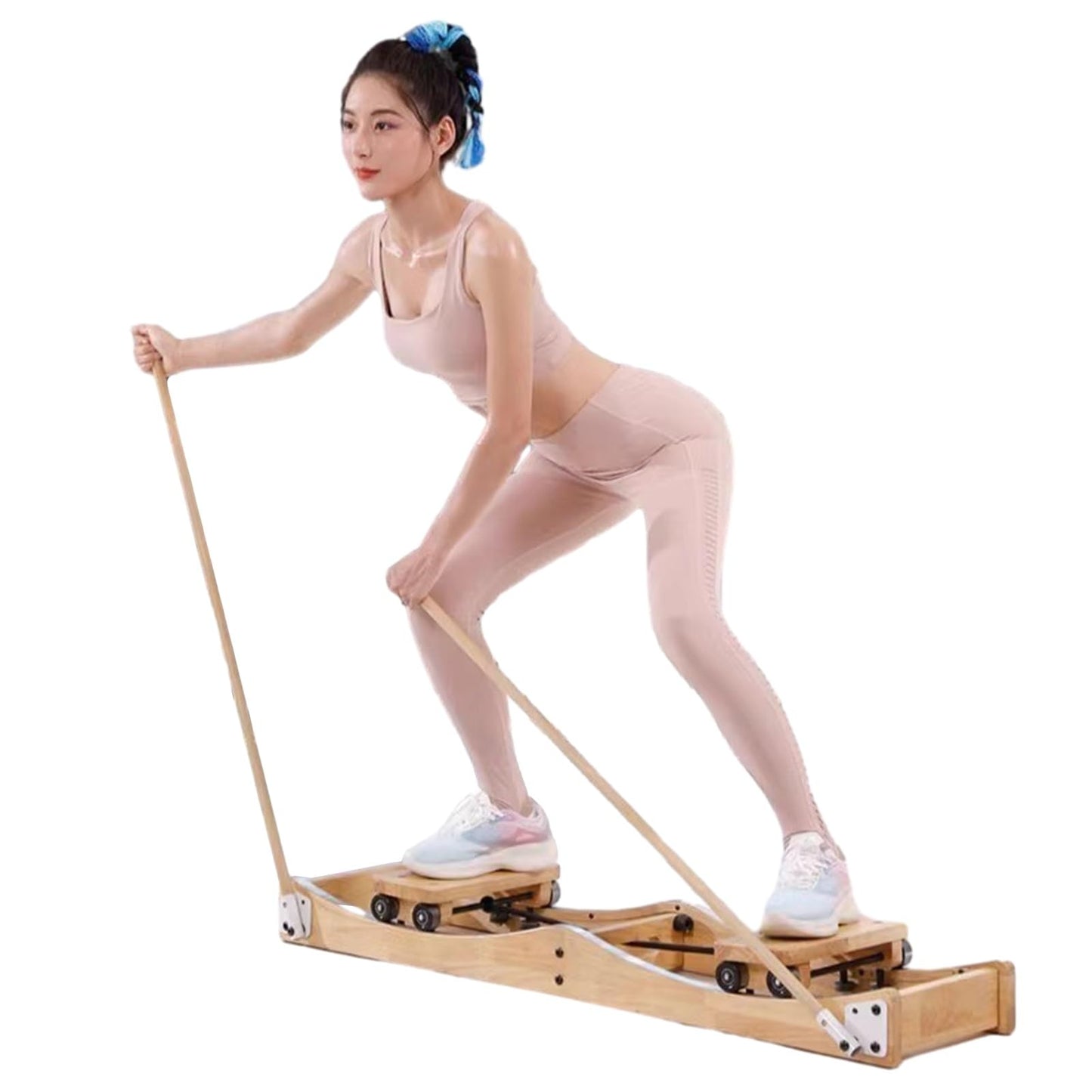 Logs Leg Exercise Equipment to Strengthen Legs, Ski Machines Exercise Device with Armrests, Home Gym Cardio Leg Master, Wood Hip Trainer