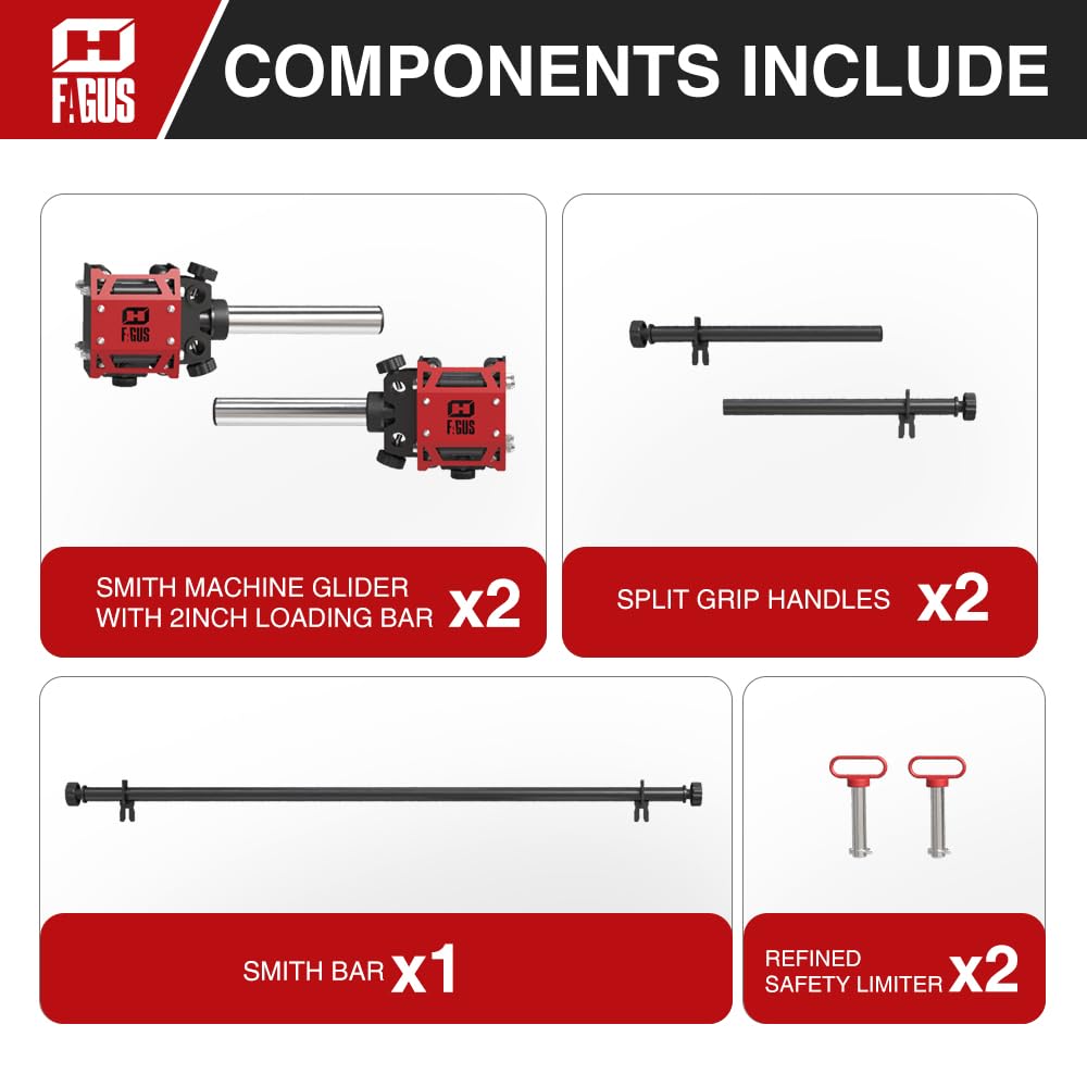 FAGUS H Portable Smithe Attachment for 3"x 3" Power Cage, Easy-Detachable Smithe Machine with Smithe Bar & Grip Handles for Bench Press, Weight Lifting, Squat, Iso Smithe Row, Shoulder Press, Red