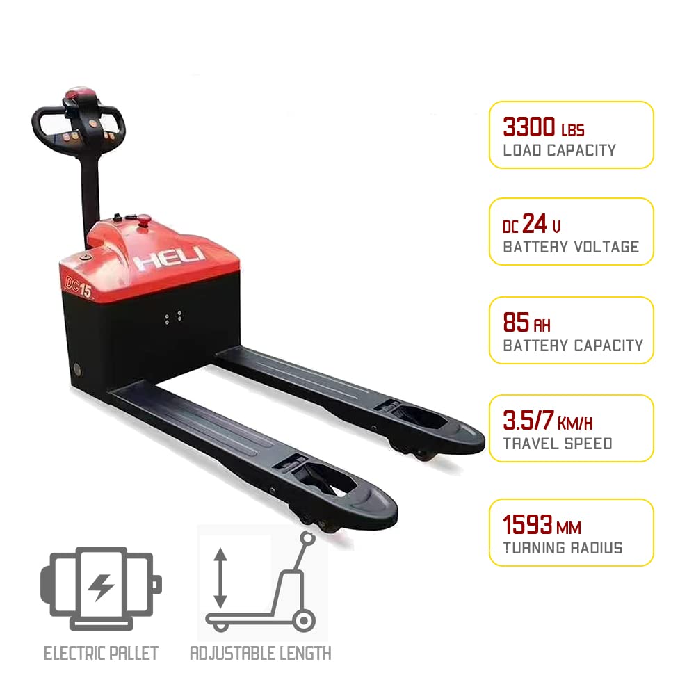 DMC-FPPS 3300lbs Semi-Electric Pallet Truck 48 “x27” Fork Material Handling Pallet Truck with Lithium Battery for Garage Shop Warehouse