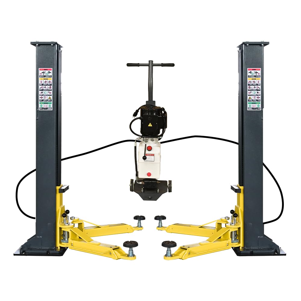 2 Post Car Lift 7000lbs, 8000lbs Tested Heavy Duty Hydraulic Auto Vehicle Truck Lift with 2+3 Adjustable Arm Design, Safety Lock and Rubber Door Protectors, for Garage and Workshop, 110V