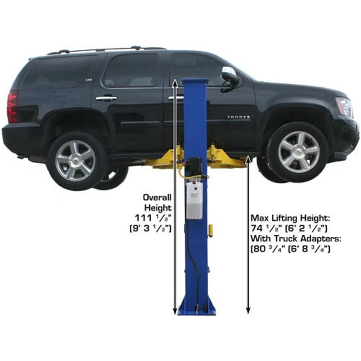 ATLAS Automotive Equipment 9KBPX 2-Post Lift/Hoist, Baseplate Style, 9'6" Minimum Ceiling Height, 9,000lb Capacity, Symmetric Arms, Dual Hydraulic Chain Drive Cylinders, for Low Ceiling Home Use