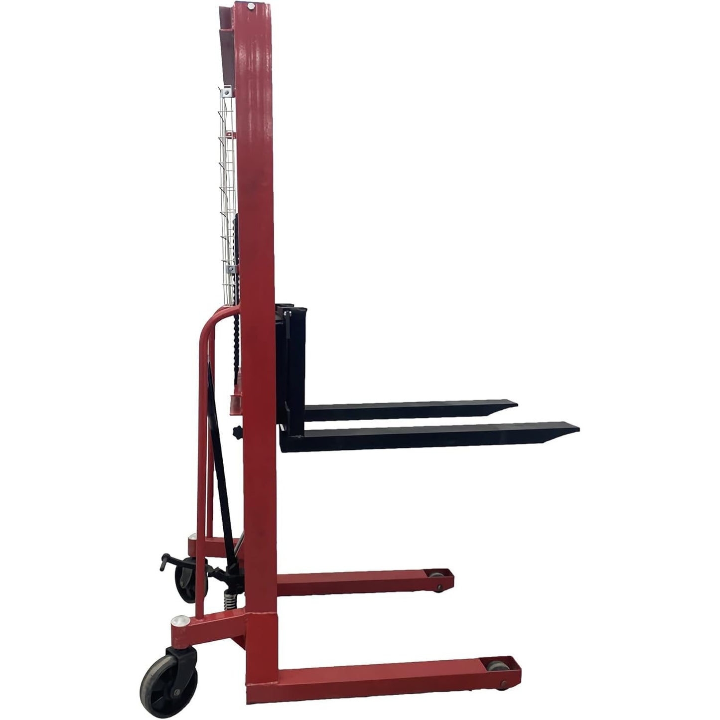Yokoma 2204lbs Load Manual Forklift Hand Pallet Stacker Hydraulic Pump, 63" Lifting Height, Adjustable Forks, Straddle Legs Truck Dolly Ideal for Handling Stringer Block Pallets