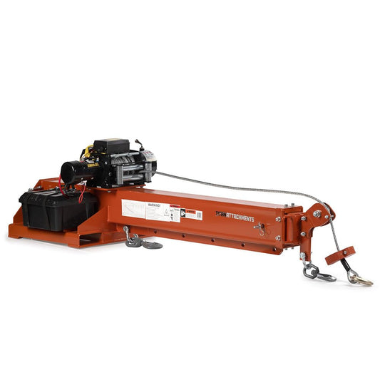 Titan Attachments Fork-Mounted Adjustable Hoist Jib Boom Crane with Electric Winch, Wired and Wireless Controllers, Manual Telescoping Boom Extends Up to 138", 6600 LB Lift Capacity