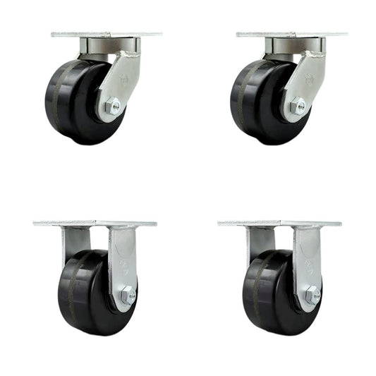 Extra Heavy Duty Kingpinless 6” x 3” Phenolic Swivel Caster Set for Cranes, Gantries, Hoists, and Winches - 2 Swivel and 2 Rigid Casters - 2,000 lbs Per Caster – Set of 4 - Service Caster Brand