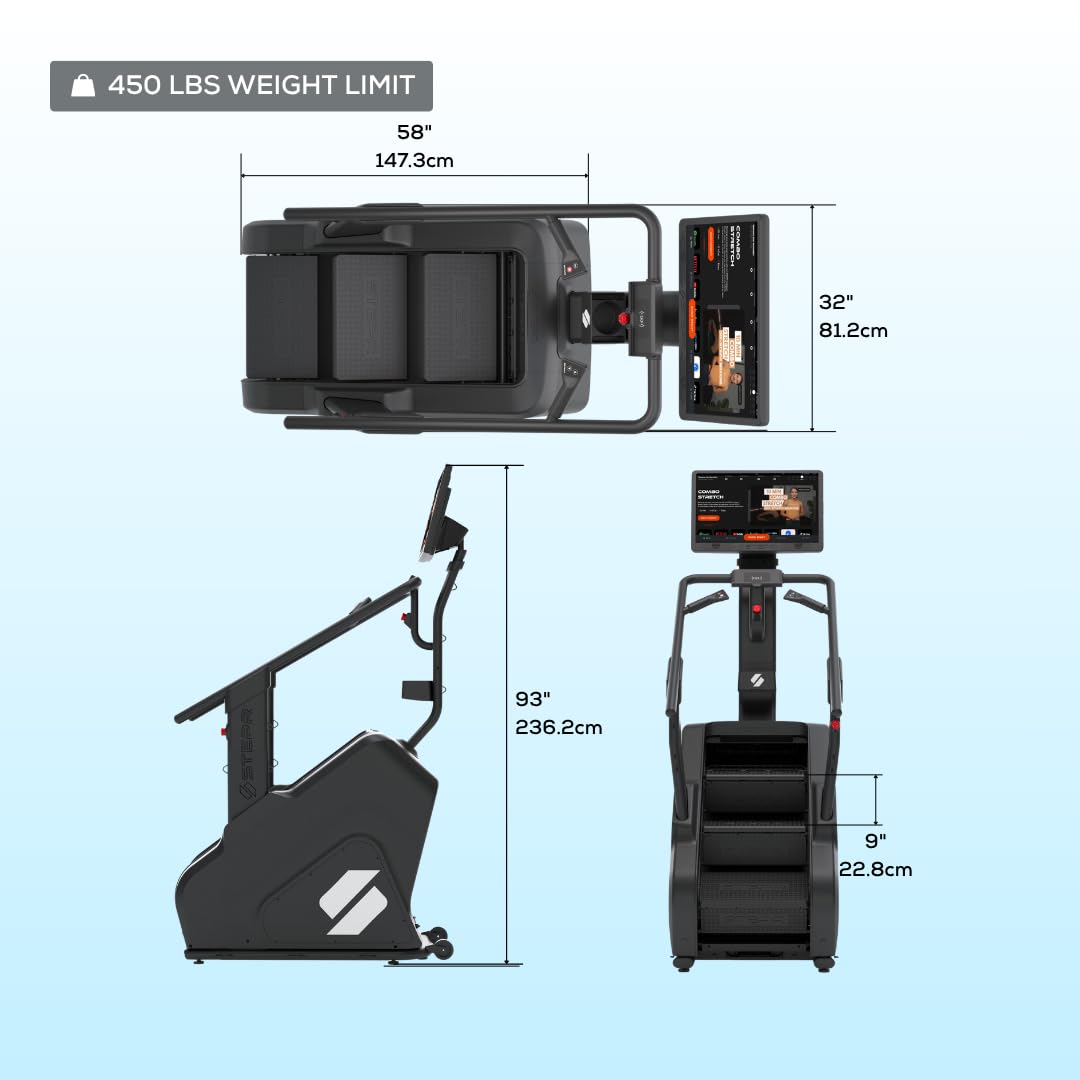 STEPR XL+, Commercial Stair Climber with 27" Touchscreen, 9" Step Height, Strength & Resistance Anchor Points, 190 Steps/Min, 450 lb Capacity